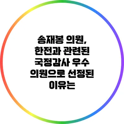 송재봉 의원, 한전과 관련된 국정감사 우수 의원으로 선정된 이유는?